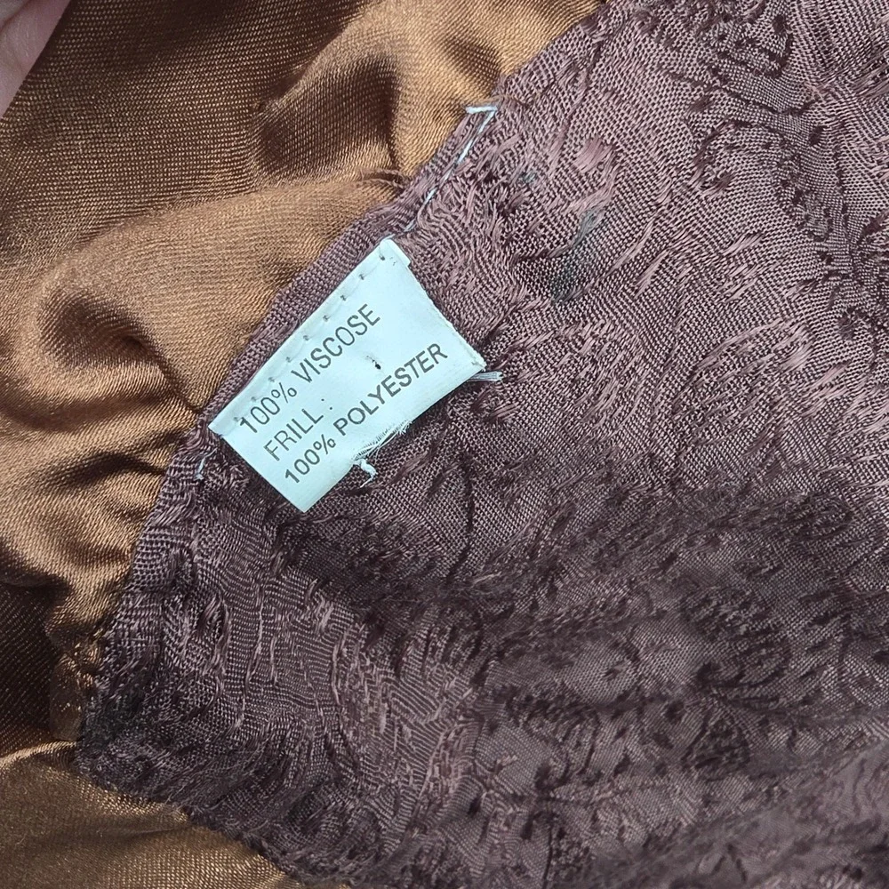 Brown Faux Fur Ruffle Scarf Damask Jacquard‎ Reverse Evening Wrap Stole